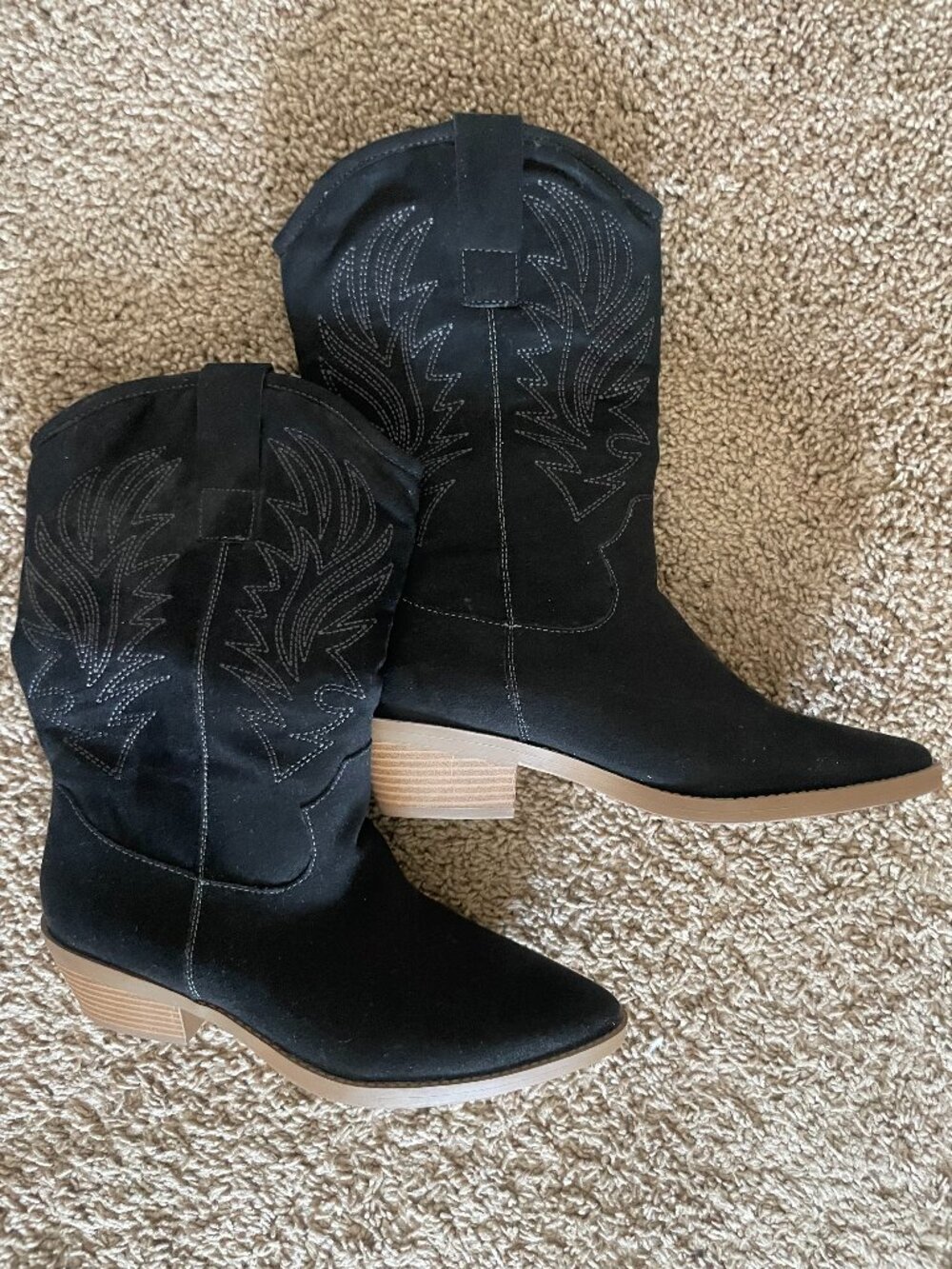 Black Western Suede Boots - Size 8 (Brand New)